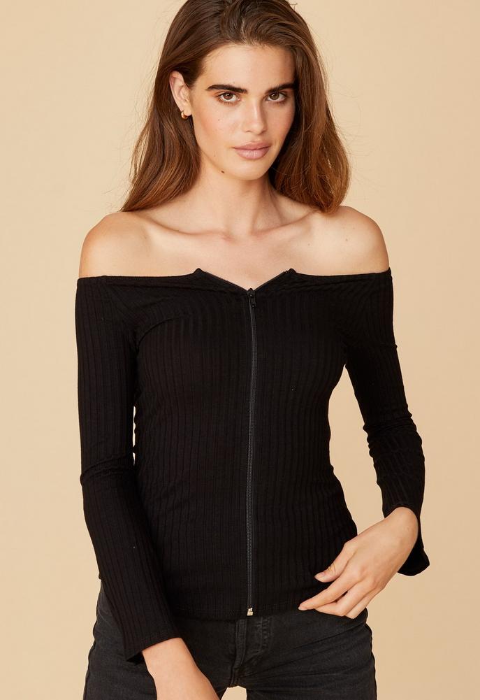 Lna Tori Off The Shoulder Zip Top