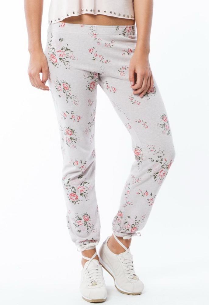 Monrow Elastic Waist Sweatpant With Floral Print