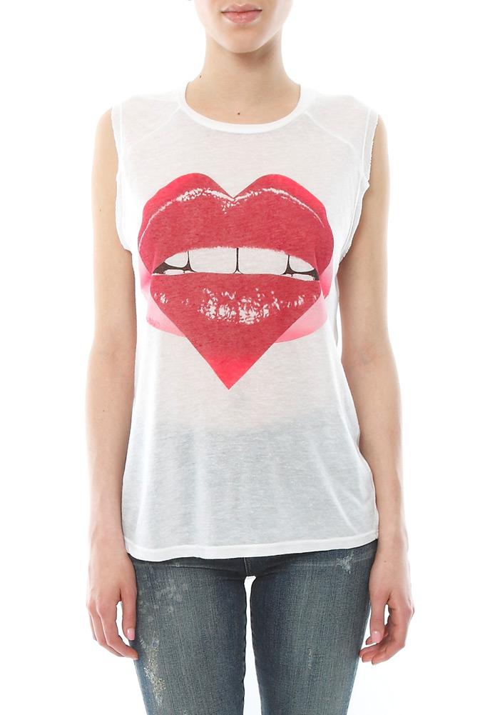 Lauren Moshi Riley Pink Heart Lip Muscle Tank