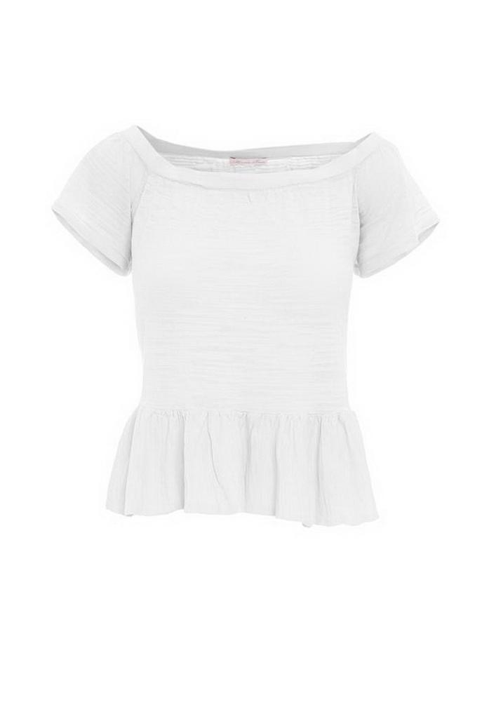 Minnie Rose Off The Shoulder Ruffle Hem Tee