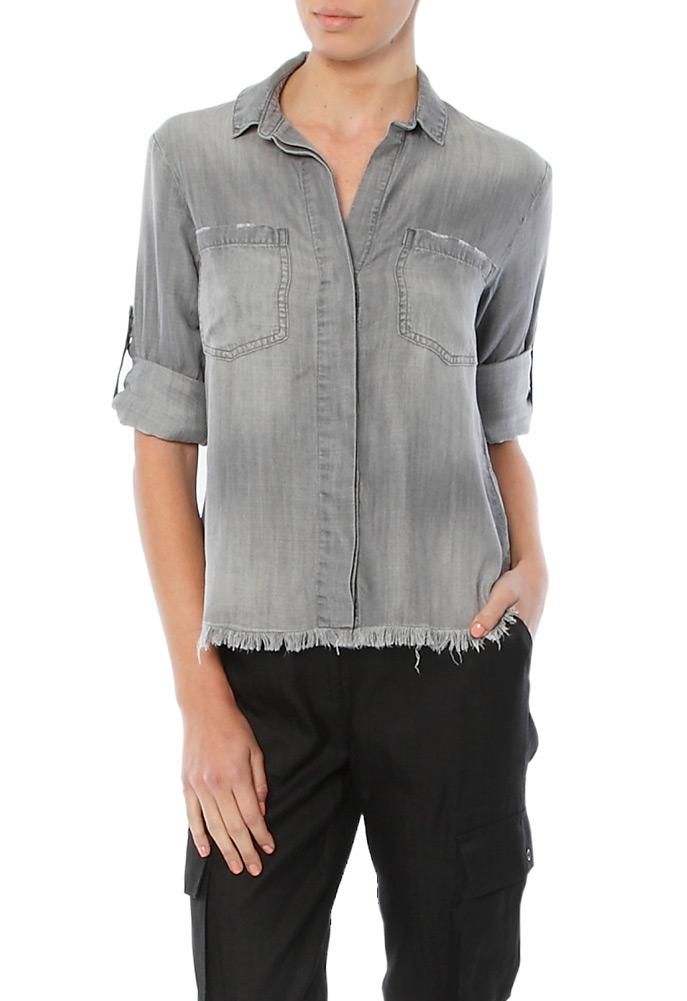 Bella Dahl Frayed Hem Split Back Button Down