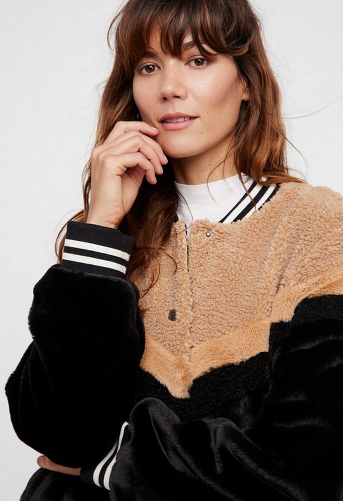 Free People Mixed Faux Fur Bomber Jacket