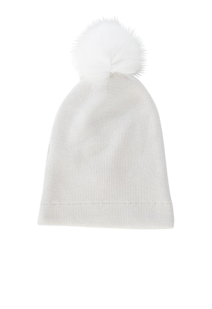 Minnie Rose Must Have Cashmere Fox Fur Pom Pom Beanie