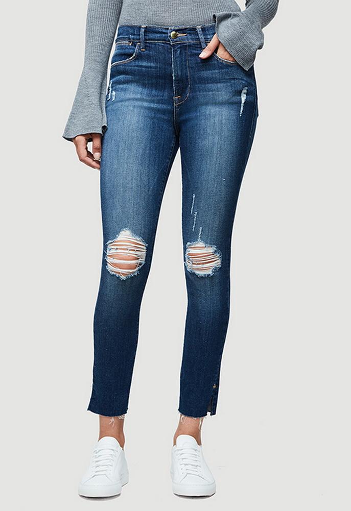 Frame Denim Le High Skinny Crop Jean With Raw Edge Slit Rivet