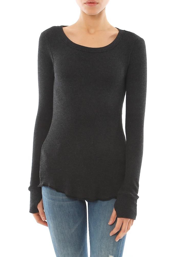 Michael Lauren Alick Long Sleeve Fitted Sweater With Thumbhole