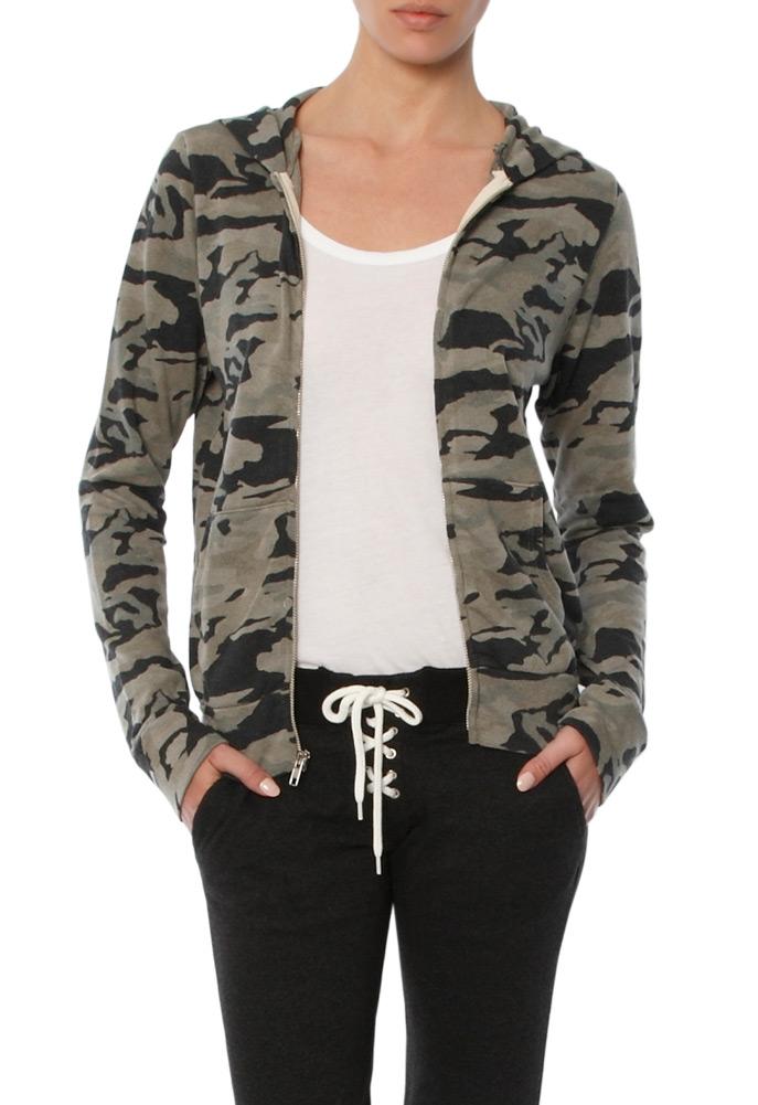 Monrow Zip Up Hoody With Bone Blue Camo