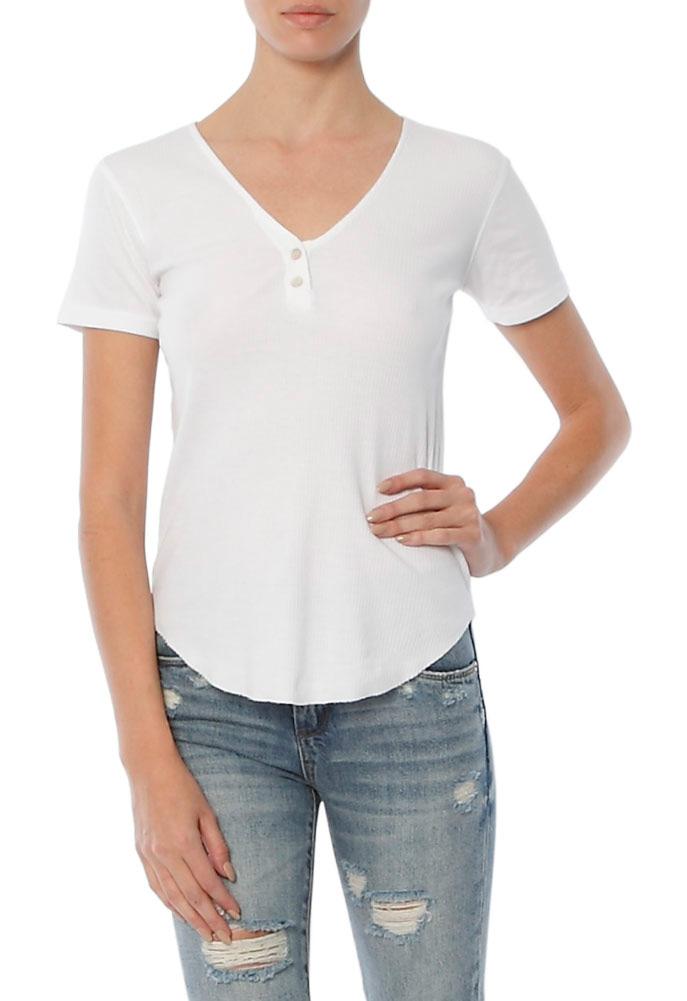 Monrow Short Sleeve V Neck Henley Tee
