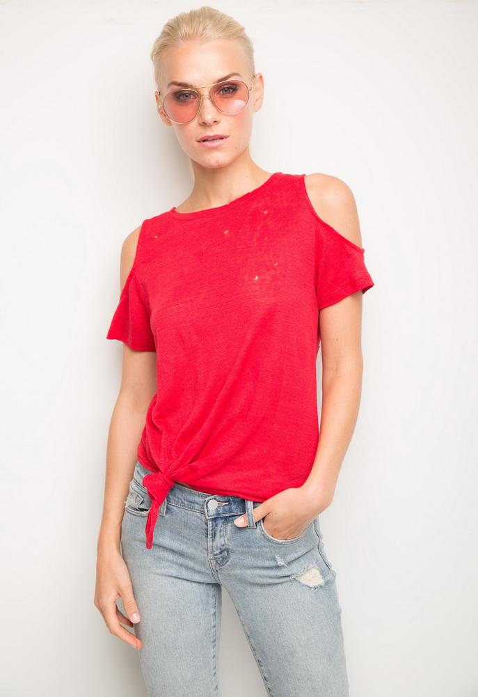 Generation Love Julie Cold Shoulder Top With Tie Front And Holes