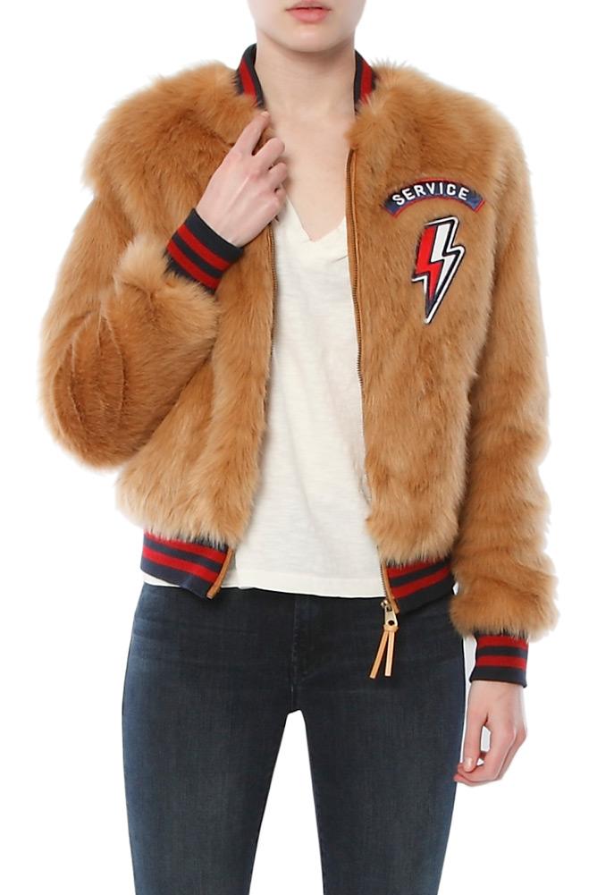 Mother The Letterman Patch Fur Jacket