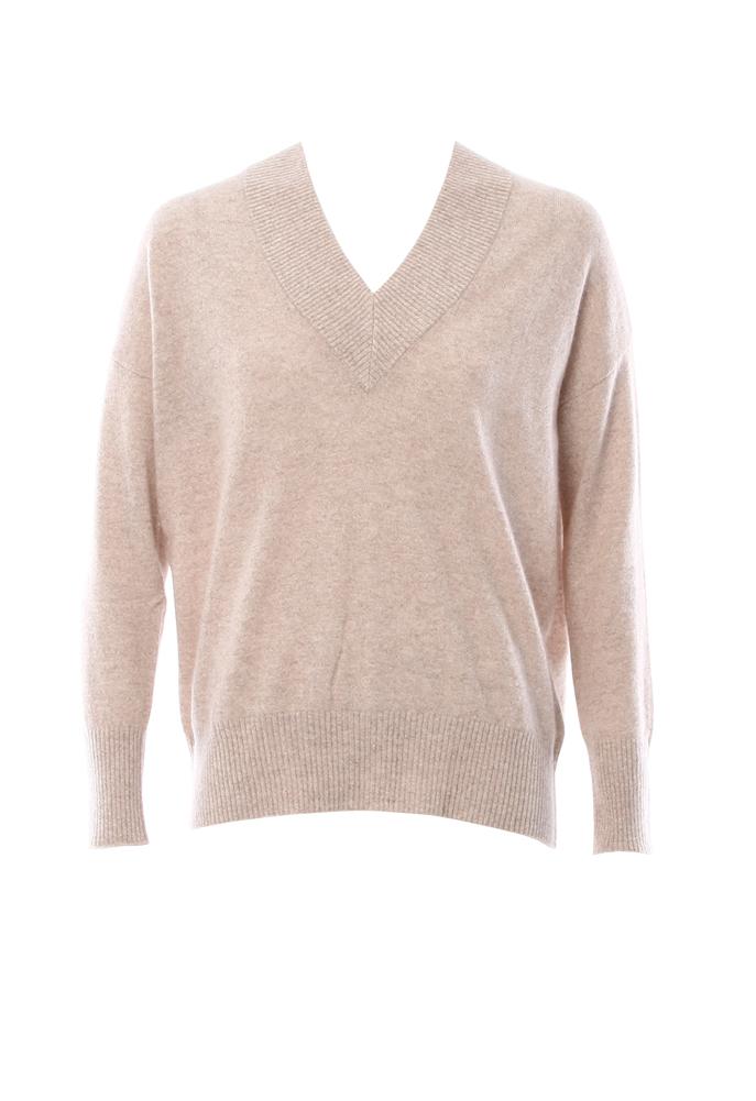 Minnie Rose Wide Trim V Neck Sweater