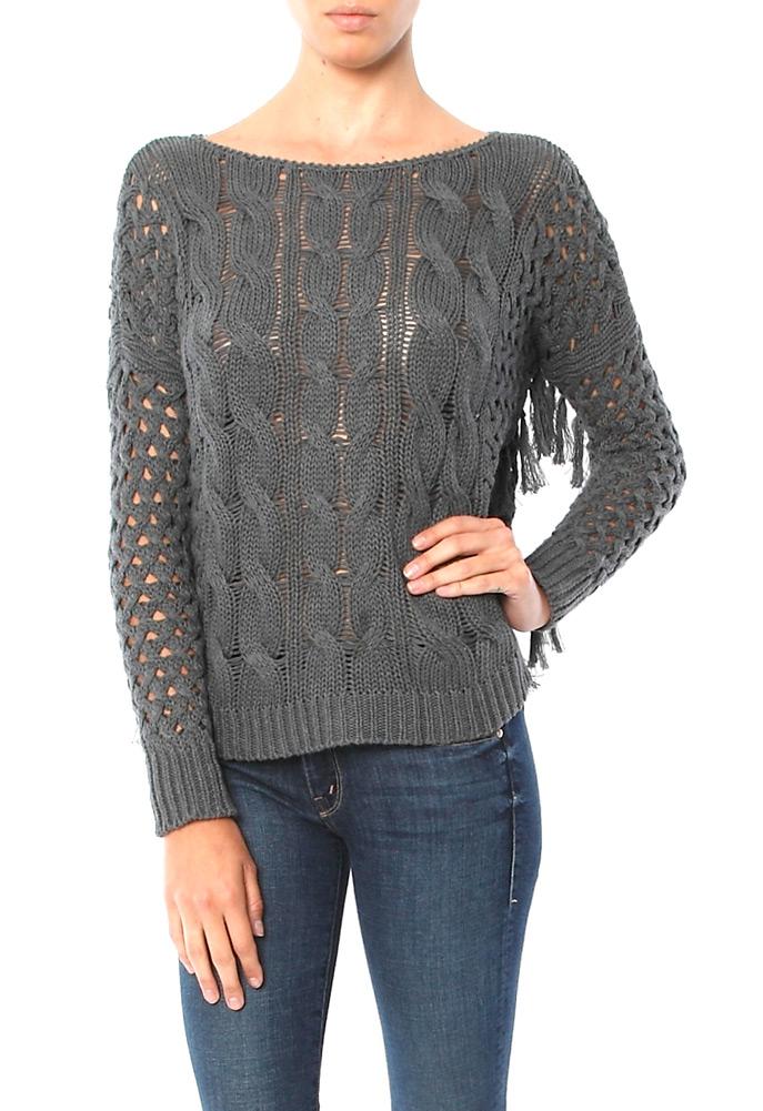 Autumn Cashmere Multi Stitch Boxy Fringe Sweater
