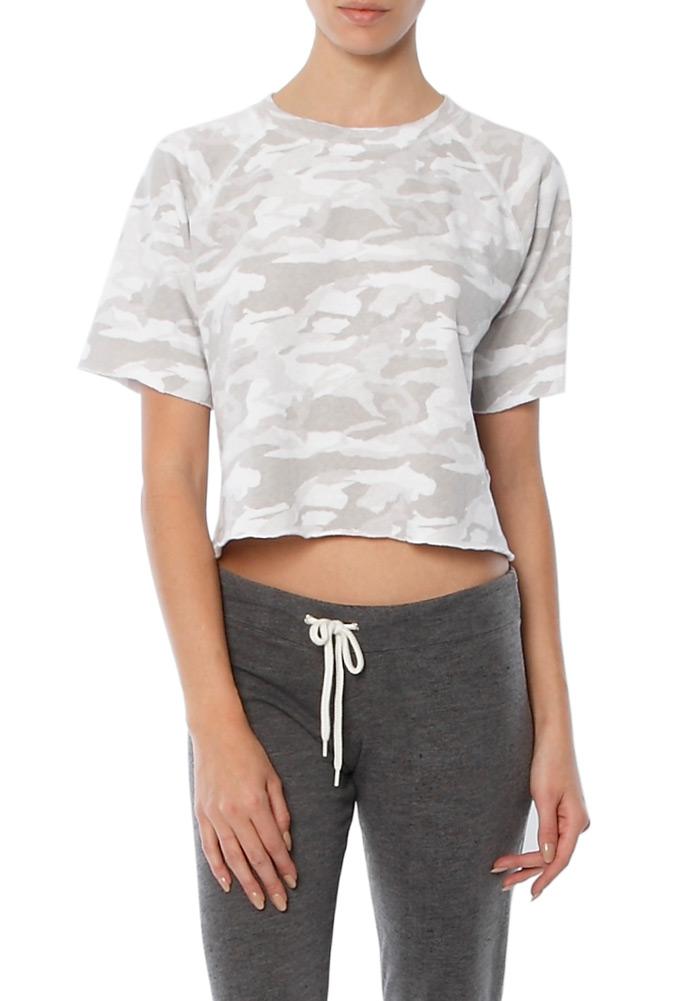 Monrow Neutral Camo Cut Off Sweatshirt