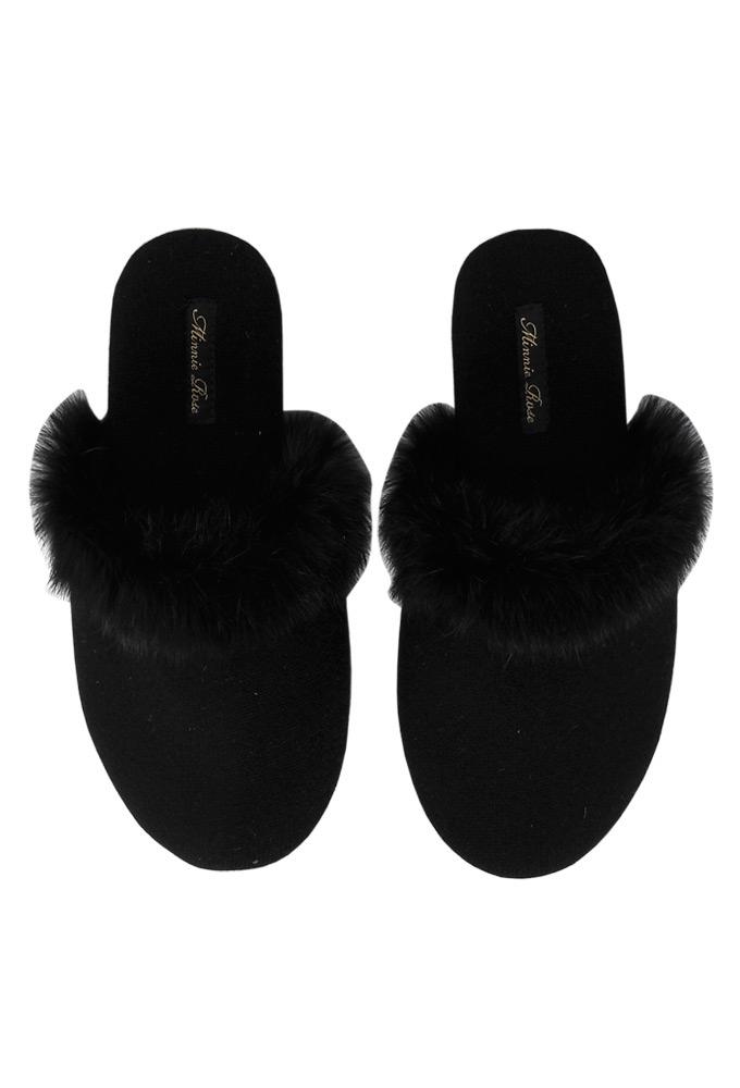 Minnie Rose Fox Fur Trim Slippers