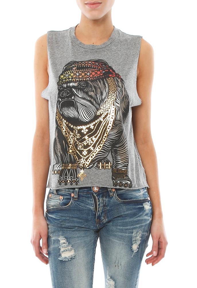 Lauren Moshi Kinzington Faded Bulldog Vintage Crop Muscle Tank
