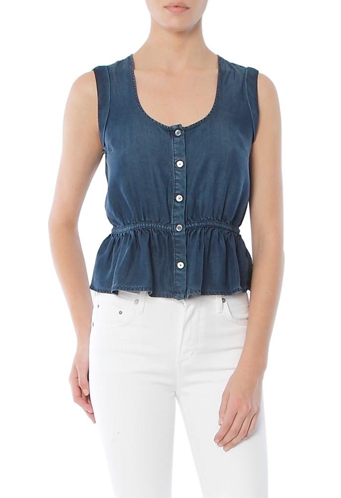 Frame Denim Sleeveless Denim Peplum Blouse