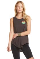 Chaser Rasta Heart Gauzy Cotton Jersey Knot Back Hi Lo Shirttail Tank