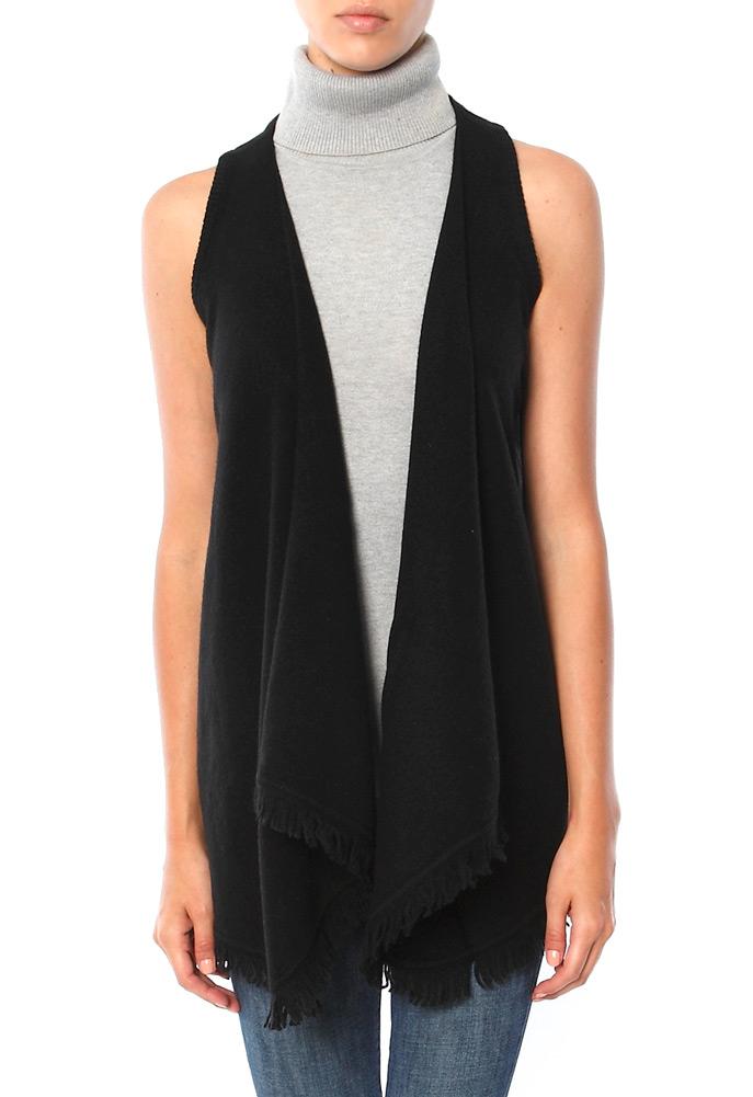 Minnie Rose Cashmere Frayed Trim Vest