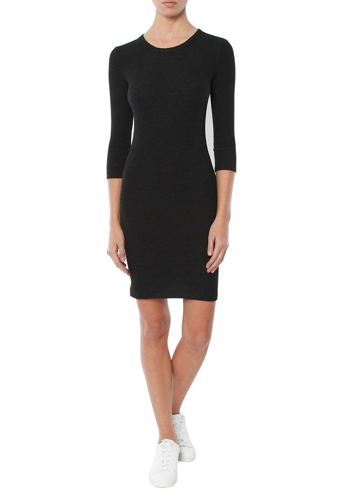 Enza Costa Strech Mock Twist Rib 3/4 Sleeve Mini Dress