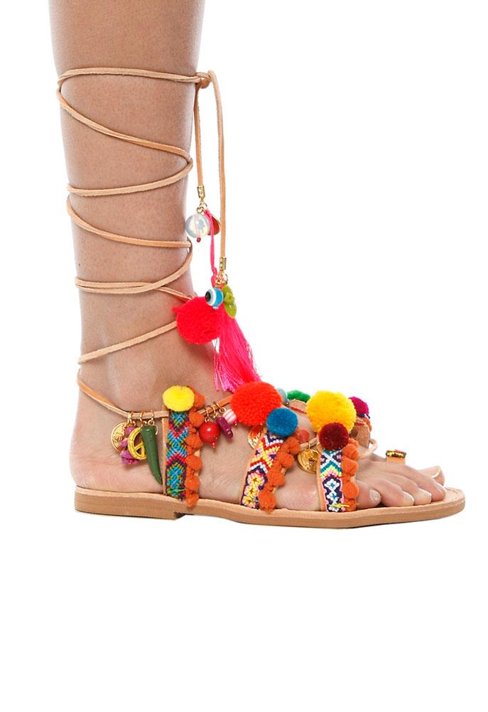 Elina Linardaki Penny Lane Pom Pom Sandals