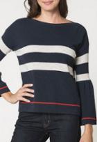 Autumn Cashmere Trumpet Sleeve Striped Boatneck Sweater