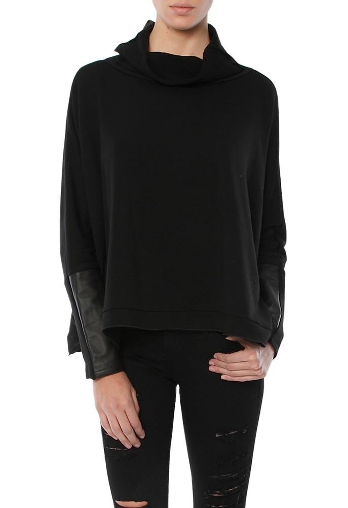 Generation Love Clara Leather Trim Funnel Neck Sweatshirt