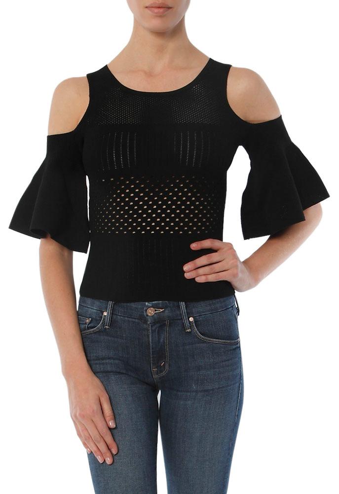 Autumn Cashmere Cropped Pointelle Cold Shoulder Top