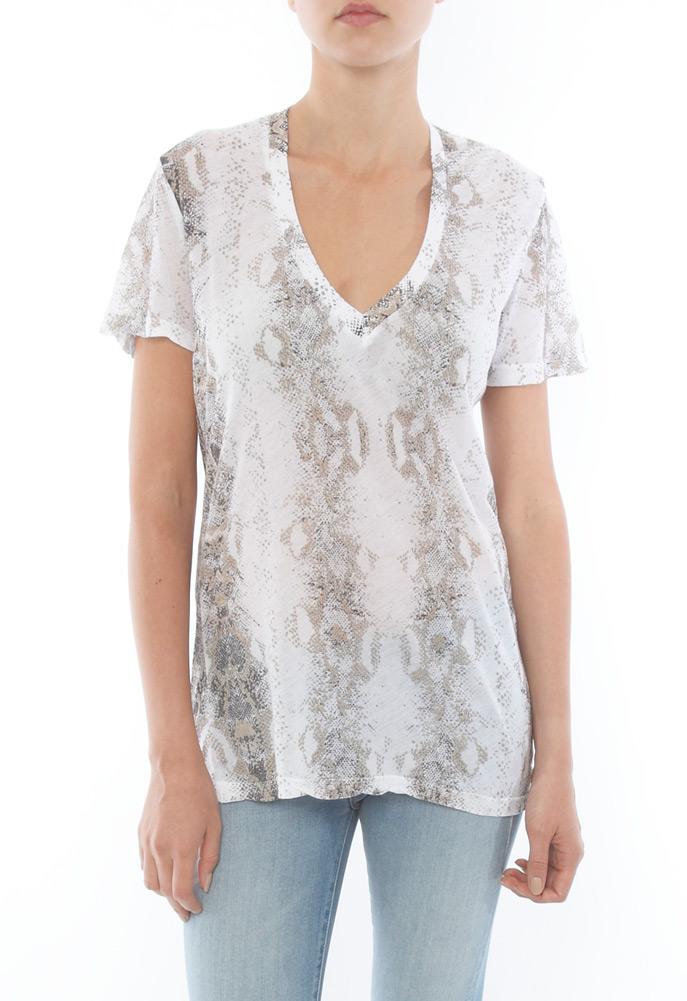 Monrow Snakeskin Oversized V Neck Tee