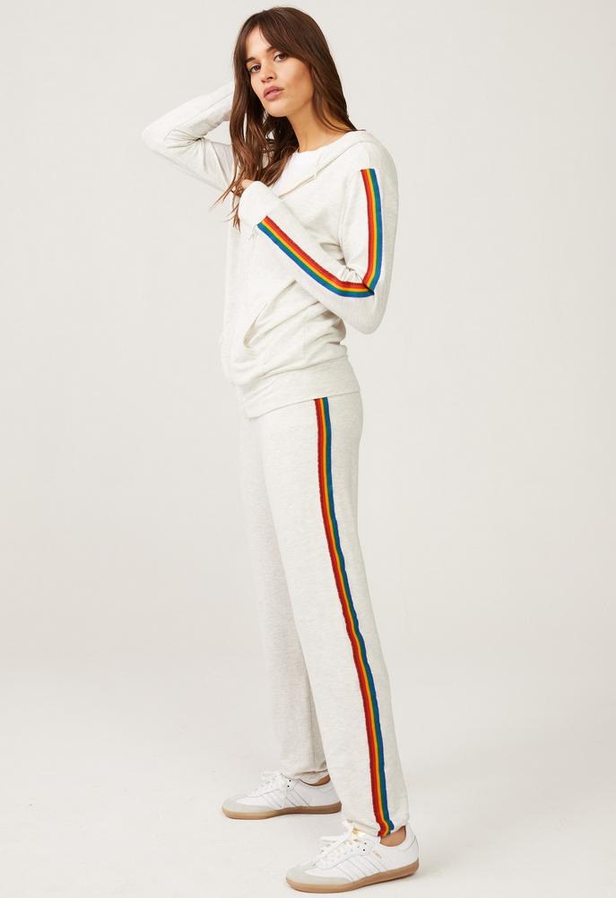 Monrow Super Soft Elastic Waist Sweatpants With Rainbow Stripes