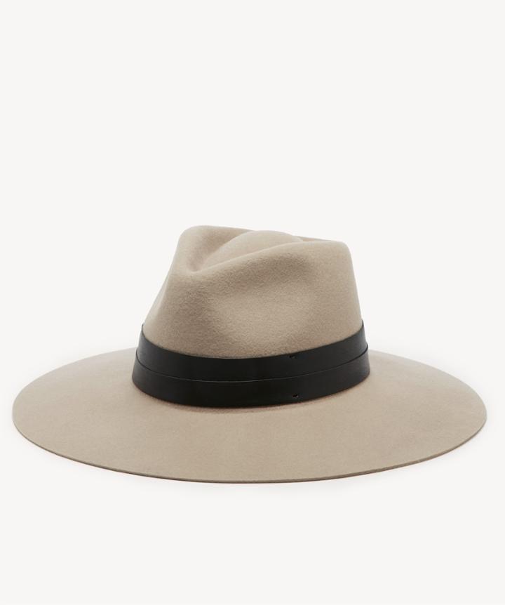 Sole Society Women's Wide Brim Hat With Double Faux Leather Band Camel One Size Wool From Sole Society