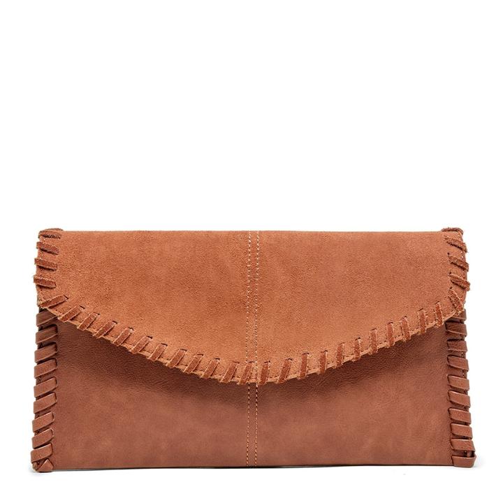 Sole Society Sole Society Waverly Suede Whipstitch Clutch - Cognac-one Size