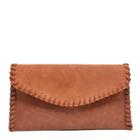 Sole Society Sole Society Waverly Suede Whipstitch Clutch - Cognac-one Size