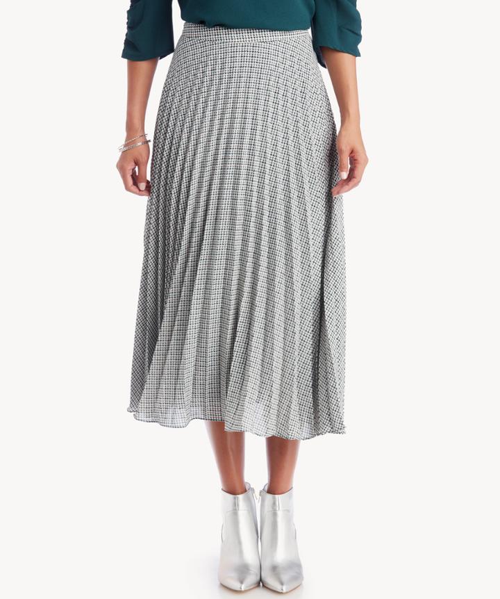 1. State 1. State Women's Fine Puppytooth Pleated Midi Skirt Pine Size 0 From Sole Society