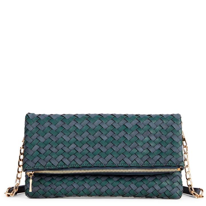 Sole Society Sole Society Marlee Woven Foldover Clutch - Navy Combo