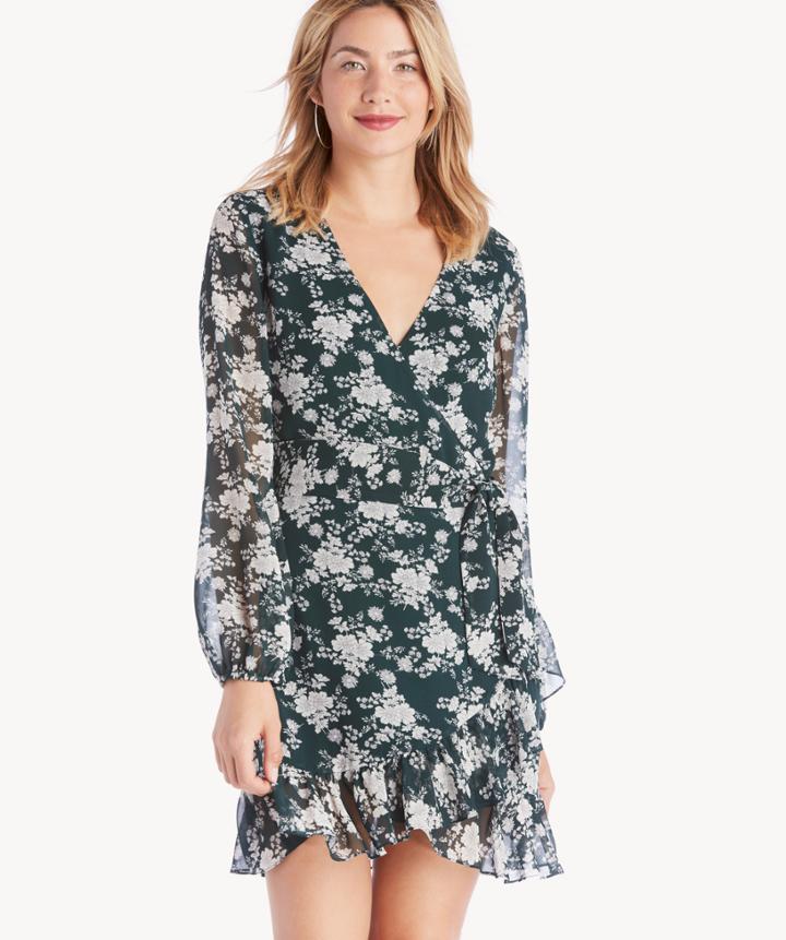 1. State 1. State Women's Long Sleeve Wrap Front Forest Delicate Dress Cypress Pine Size 0 From Sole Society