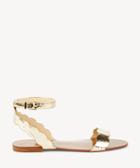 Sole Society Women's Odette Scalloped Flat Sandals Crackled Gold Size 5 Metallic Leather From Sole Society