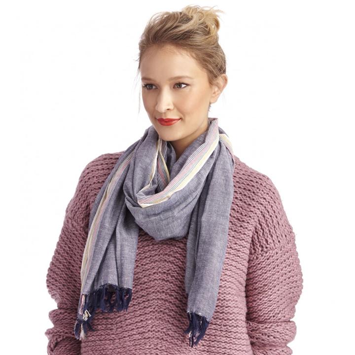 Sole Society Sole Society Chambray Scarf W/ Stripe Trim - Chambray-one Size
