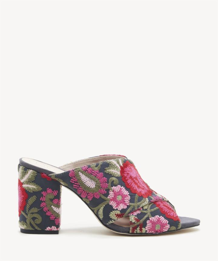 Sole Society Sole Society Luella Criss Cross Mules Pink Floral Embroidery Size 5 Suede