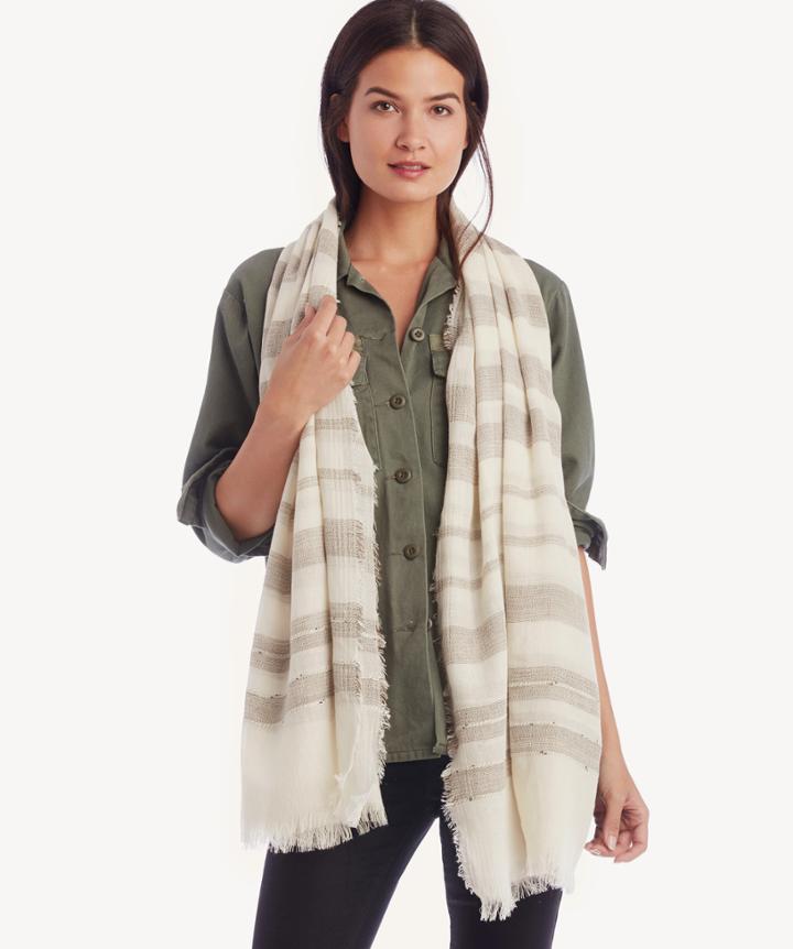 Sole Society Sole Society Jacquard Stripe Scarf Beige Combo One Size Cotton Nylon