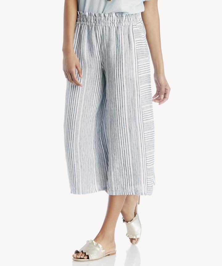 Vince Camuto Vince Camuto Women's Variegated Stripe Linen Wide Leg Culottes Pants In Color: Rich Black Size Xs From Sole Society