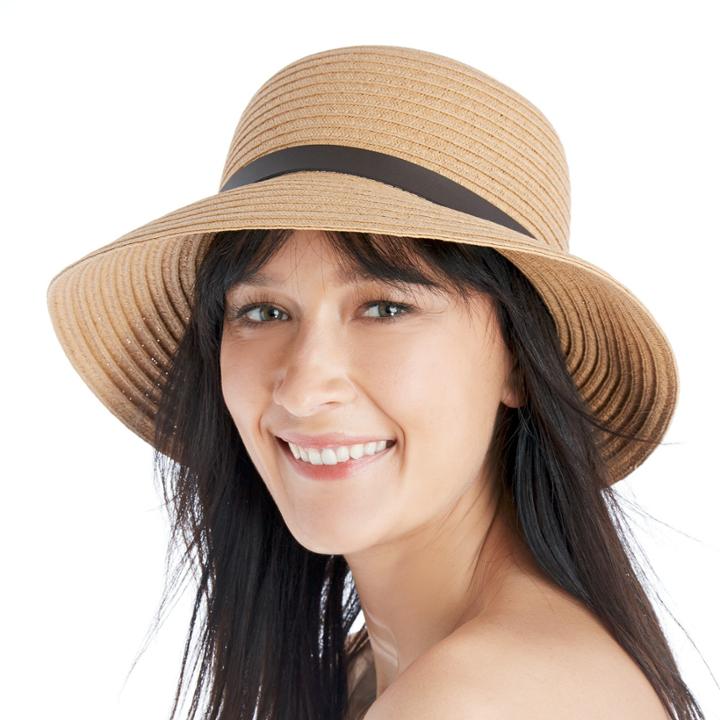 Sole Society Sole Society Straw Bucket Hat With Faux Leather Band - Tan