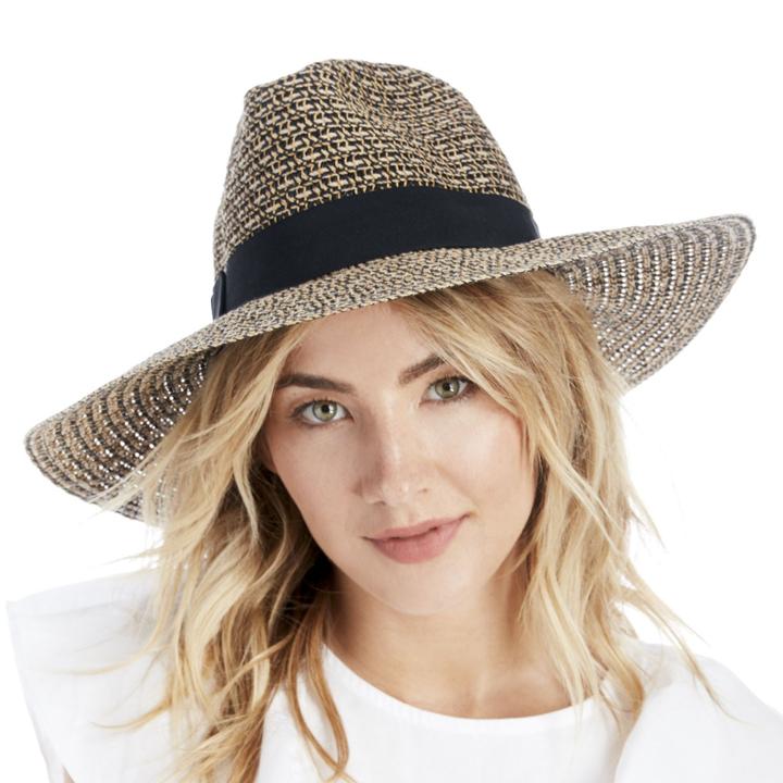 Sole Society Sole Society Mixed Weave Sun Hat - Black Mix