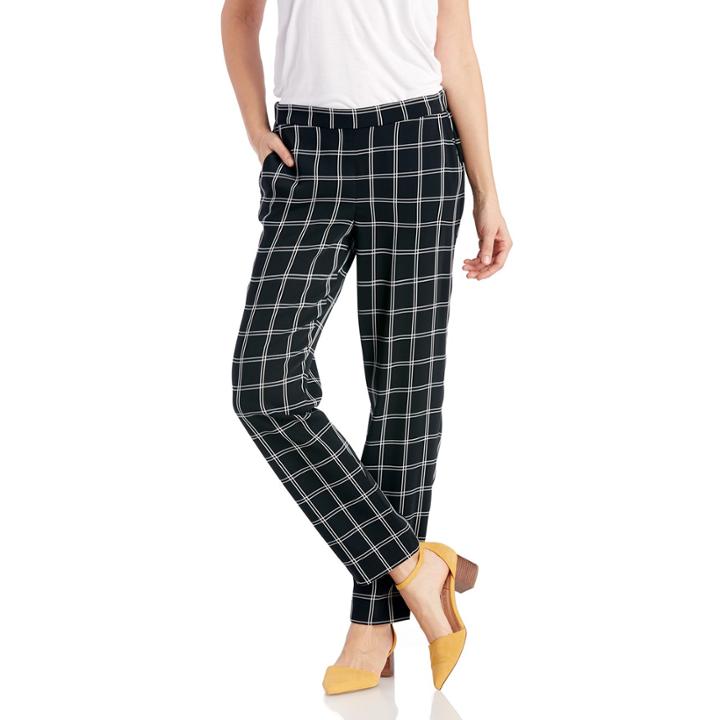 Vince Camuto Vince Camuto Windowpane Slim Leg Pants - Rich Black-x-small