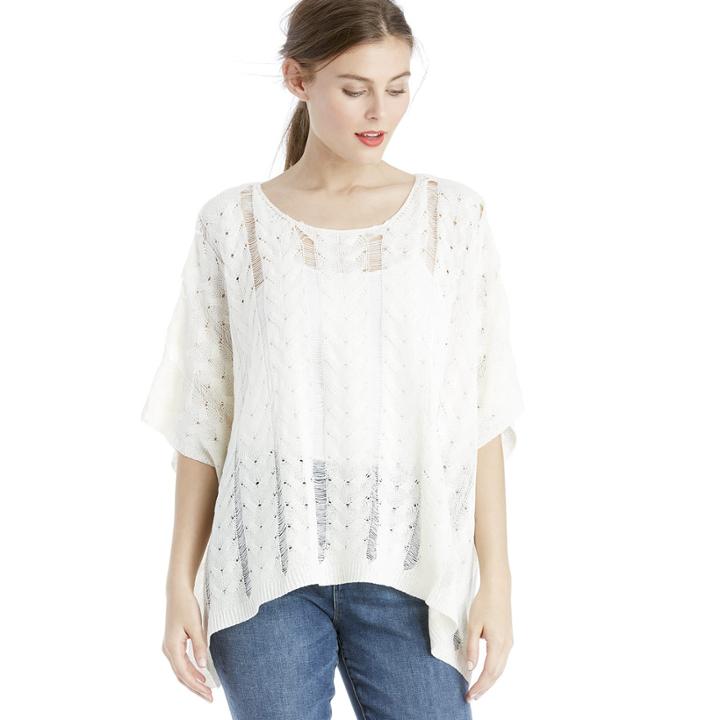 Sole Society Sole Society Sheer Cable Knit Poncho - Ivory-one Size