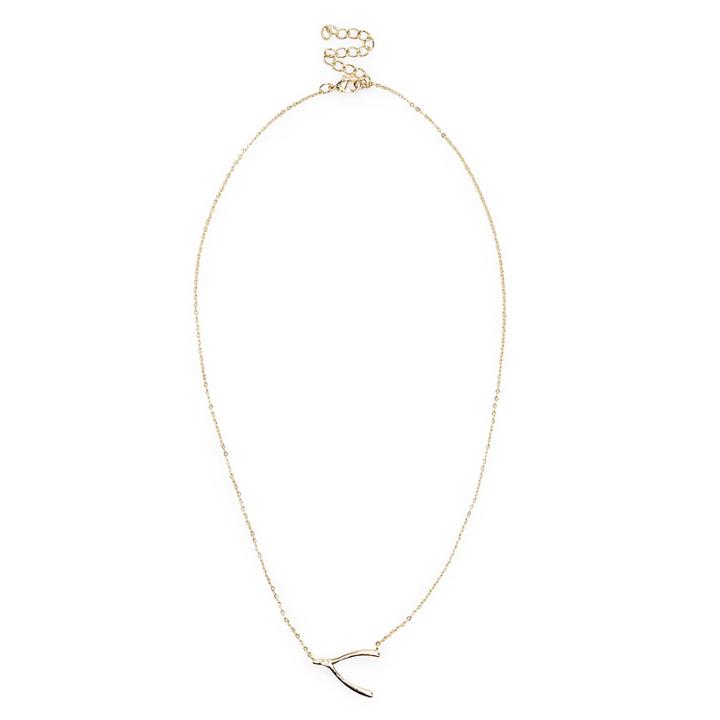 Sole Society Sole Society Delicate Wishbone Necklace - Gold