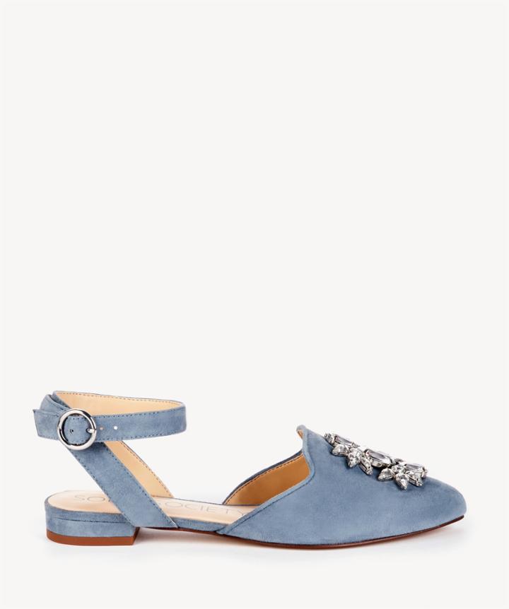 Sole Society Sole Society Pearla Ankle Strap Embellished Flats Blue Size 5.5 Fabric