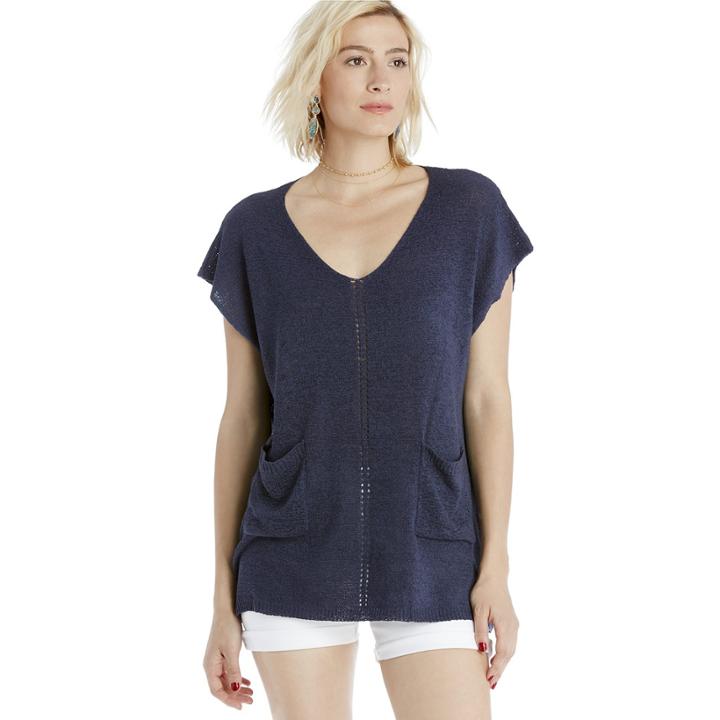 Sole Society Sole Society Lightweight Knit Tunic W/ Pockets - Denim-one Size