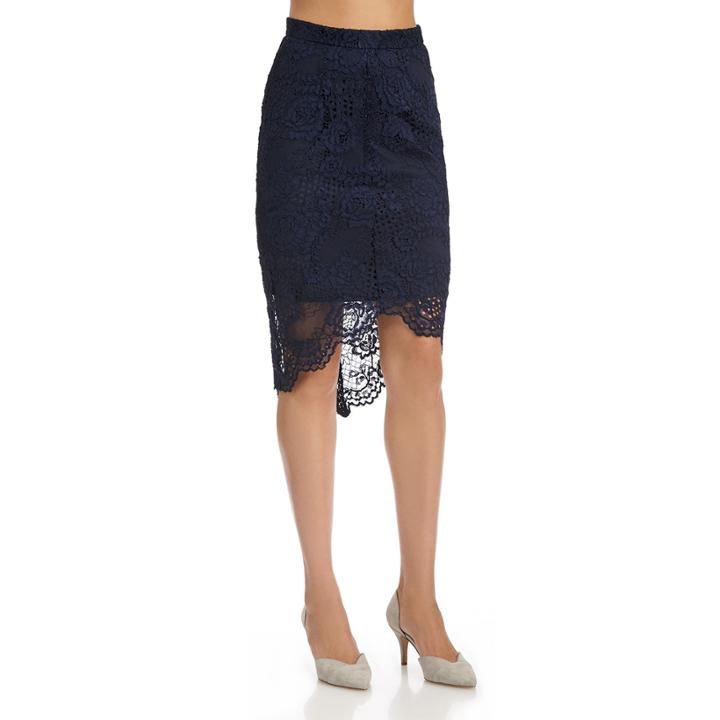 Wayf Wayf Hi Low Lace Skirt - Navy-xs