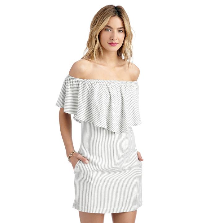 Wayf Wayf Ruffle Off Shoulder Dress - Ivory Black-xs