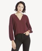 Vince Camuto Vince Camuto Women's Bubble Slv Soft Texture Vnk Blouse In Color: Cabernet Size Xs From Sole Society