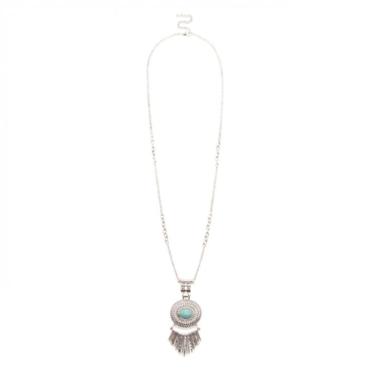 Sole Society Sole Society Long Stone Pendant Necklace - Silver Turquoise